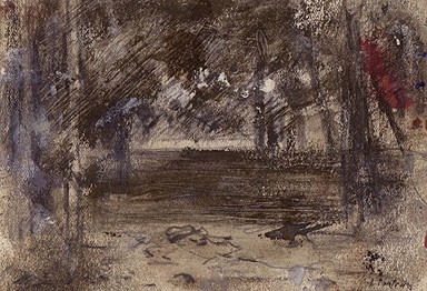 Attilio Pratella, a wooded landscape, washed chalk